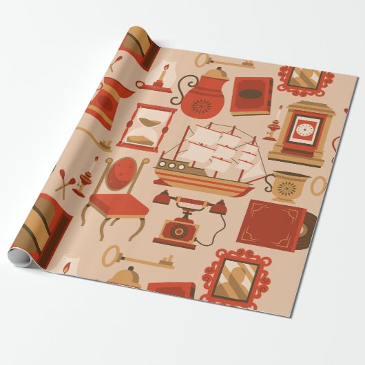 Vintages Schiff mit Retroschiff Geschenkpapier (Ungerollt)