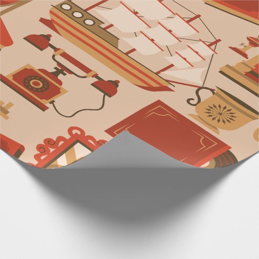 Vintages Schiff mit Retroschiff Geschenkpapier (Ecke)