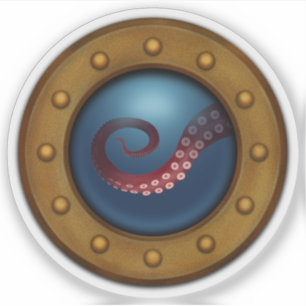 Vintages Schiff Porthole Octopus Steampunk Nautic Aufkleber