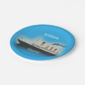 Vintages Schiff Titanic Ocean Liner Blue Name Pappteller (Schrägansicht)