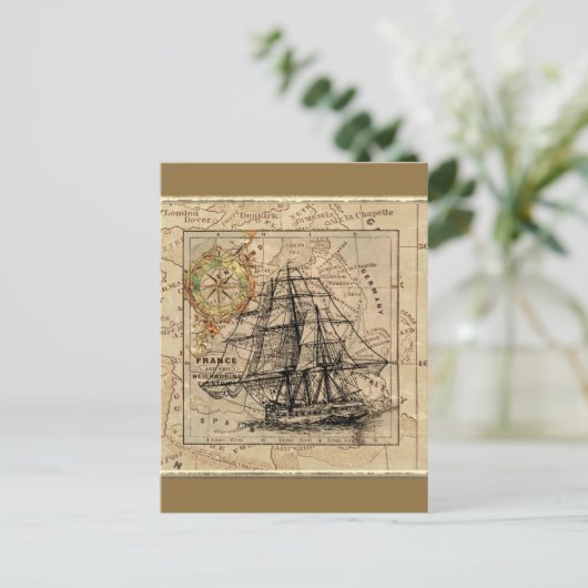 Vintages Schiff und Karte (Stehend Vorderseite)
