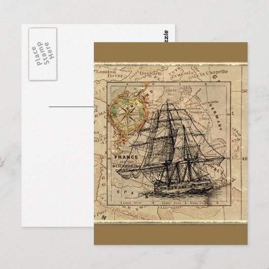 Vintages Schiff und Karte (Vorne/Hinten)