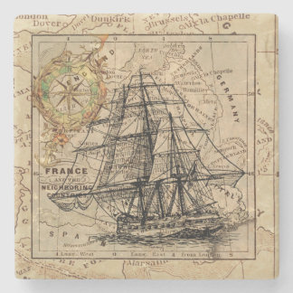 Vintages Schiff und Karte Steinuntersetzer