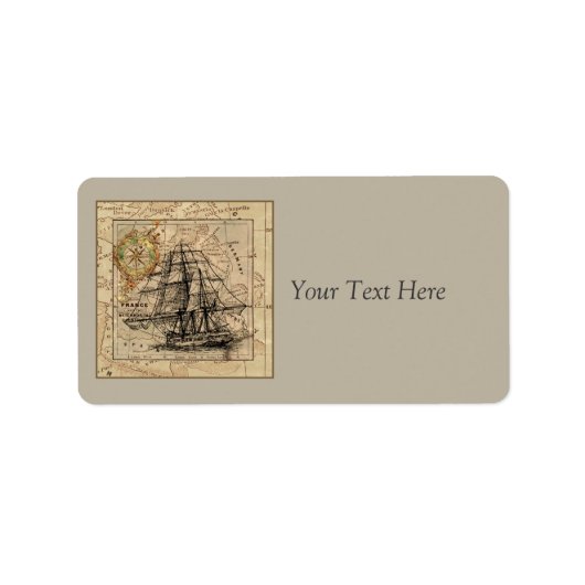 Vintages Schiff und Kartenzeichen Adressaufkleber (Vorne)