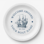 Vintages Schiff von White & Navy Blue Pappteller (Vorderseite)