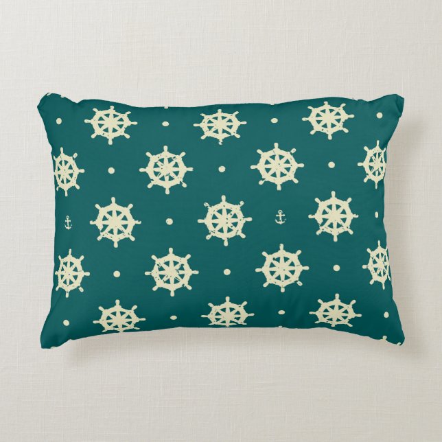 Vintages Schiffs-Rad-Muster Dekokissen (Vorderseite)