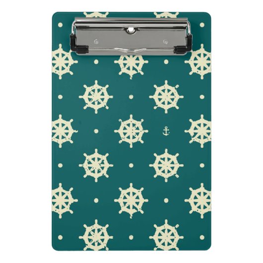 Vintages Schiffs-Rad-Muster Mini Klemmbrett (Vorderseite)