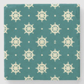 Vintages Schiffs-Rad-Muster Steinuntersetzer (Vorderseite)