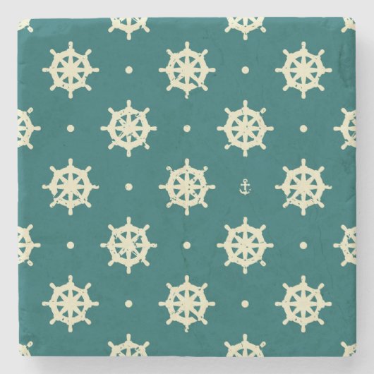 Vintages Schiffs-Rad-Muster Steinuntersetzer (Vorderseite)