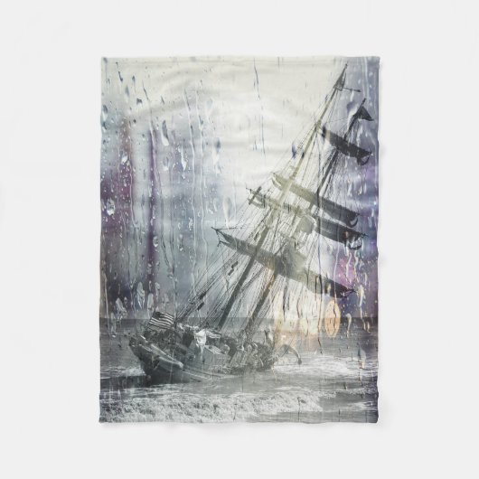 Vintages Schiffswrack im Sturm Fleecedecke (Vorderseite)