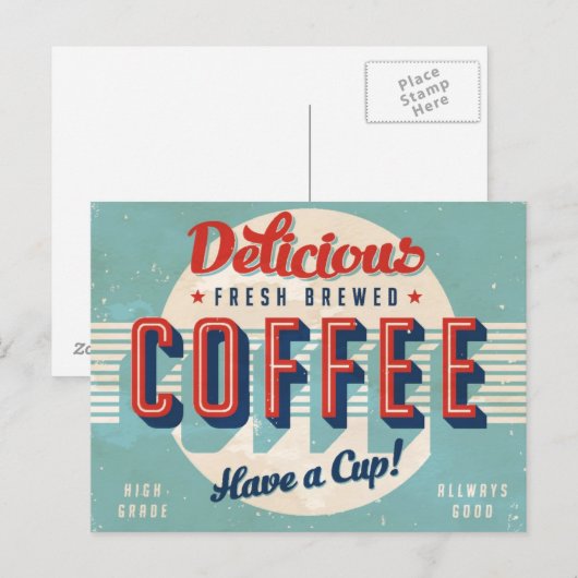 Vintages Schild - Frischkaffee Postkarte (Vorne/Hinten)