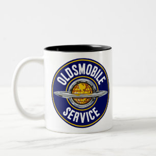 Vintages Schild für den Oldsmobile Service. Zweifarbige Tasse