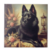 Vintages Schipperke Dog Gemälde Fliese (Vorderseite)