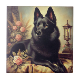 Vintages Schipperke Dog Gemälde Fliese