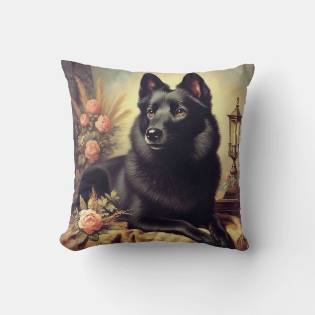 Vintages Schipperke Dog Gemälde Kissen (Vorderseite)