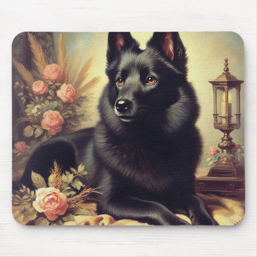 Vintages Schipperke Dog Gemälde Mousepad (Vorne)