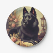 Vintages Schipperke Dog Gemälde Pappteller (Vorderseite)