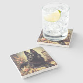 Vintages Schipperke Dog Gemälde Steinuntersetzer (Seitenansicht)