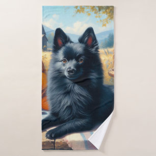 Vintages Schipperke Welpenbild Badehandtuch