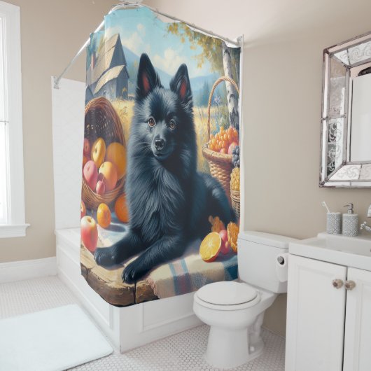 Vintages Schipperke Welpenbild Duschvorhang (Beispiel)