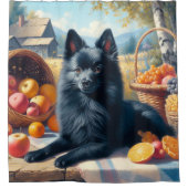 Vintages Schipperke Welpenbild Duschvorhang (Vorderseite)