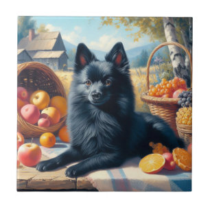 Vintages Schipperke Welpenbild Fliese