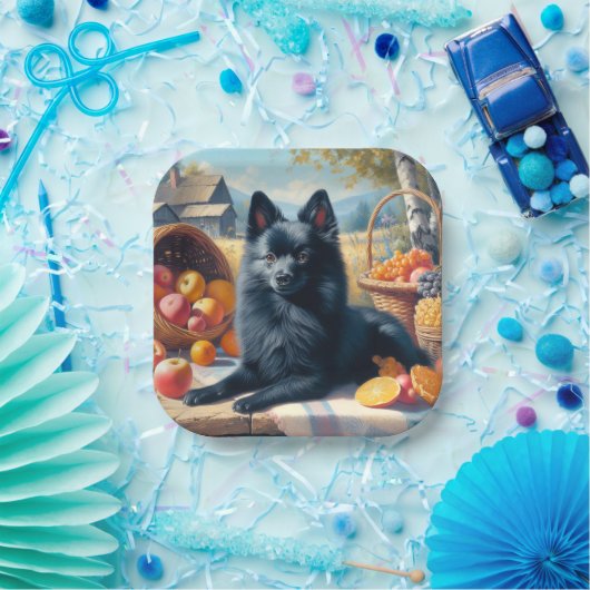 Vintages Schipperke Welpenbild Pappteller (Party)