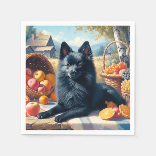 Vintages Schipperke Welpenbild Serviette (Vorderseite)
