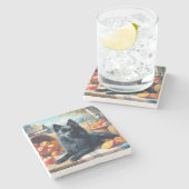 Vintages Schipperke Welpenbild Steinuntersetzer (Seitenansicht)