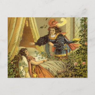 Vintages Schlafen Schönheit, Viktorianische Märche Postkarte