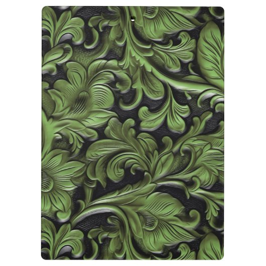 Vintages schlinggrün bearbeitetes Leder Klemmbrett (Rückseite)