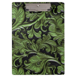 Vintages schlinggrün bearbeitetes Leder Klemmbrett