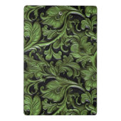 Vintages schlinggrün bearbeitetes Leder Mini Klemmbrett (Rückseite)