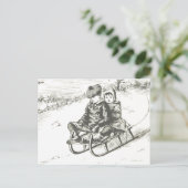 Vintages Schlittelweihnachtsmädchen Postkarte (Stehend Vorderseite)