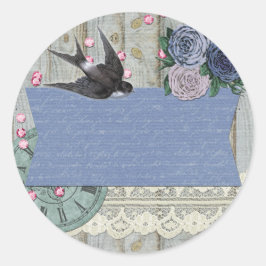 Vintages schluckiges Bird Cobalt Blaues Shabby Chi Runder Aufkleber