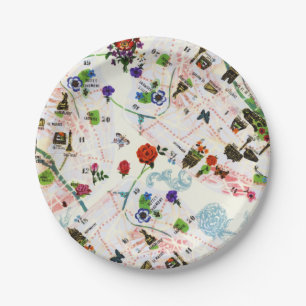 Vintages Schmetterling Floral Paris Street Pappteller