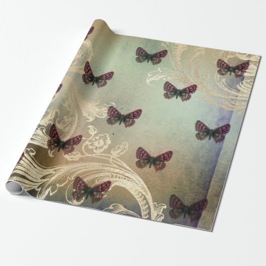 Vintages Schmetterlings-Rolle Decoupage Geschenkpapier (Ungerollt)