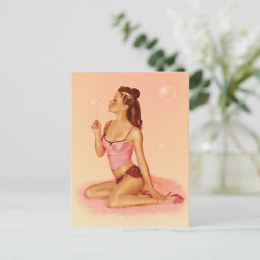 Vintages, schmutziges Button-Up-Mädchen Postkarte (Stehend Vorderseite)