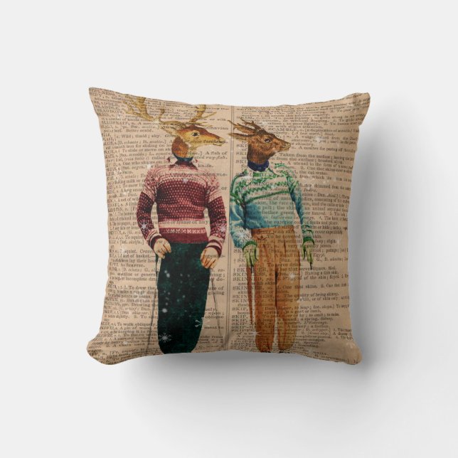 Vintages Schnee-Ski-Rotwild-Wörterbuch PagePillow Kissen (Vorderseite)