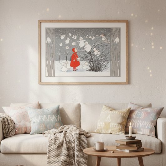 Vintages Schneekind und Engel Kinderzimmer Poster