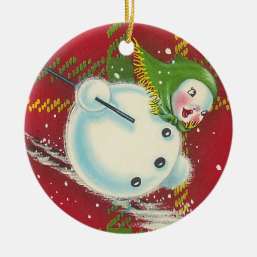 Vintages Schneemann-Ornament Keramikornament (Vorne)