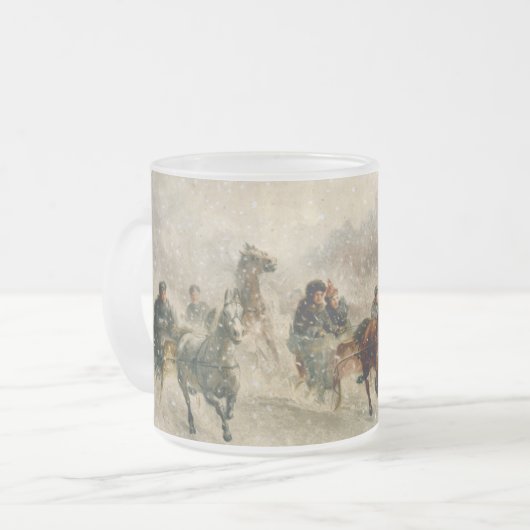 Vintages SchneeSleighlaufen Mattglastasse (Vorderseite Links)