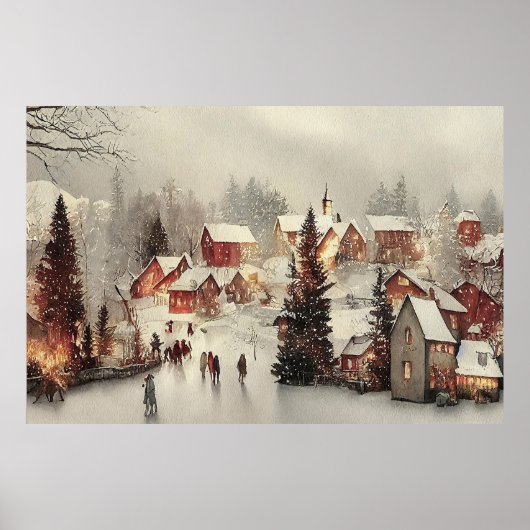 Vintages Schneewetter-Dorfposter Poster (Vorne)