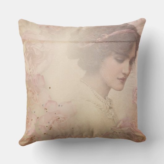 Vintages schönes Dame Throw Kissen (Rückseite)