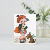 Vintages schottisches Kind mit Welpenvalentin Postkarte (Stehend Vorderseite)