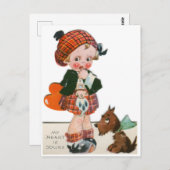 Vintages schottisches Kind mit Welpenvalentin Postkarte (Vorne/Hinten)