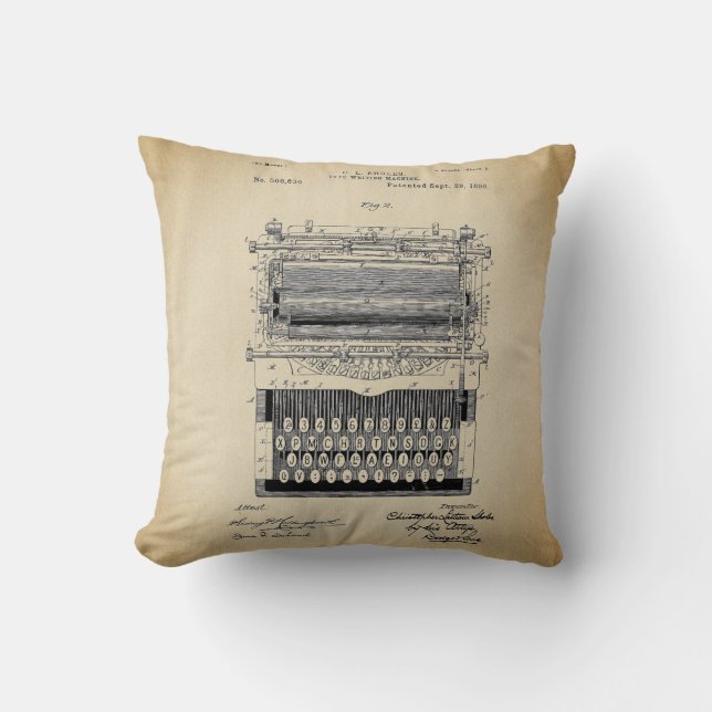 Vintages Schreibmaschinenpatent Kissen (Vorderseite)