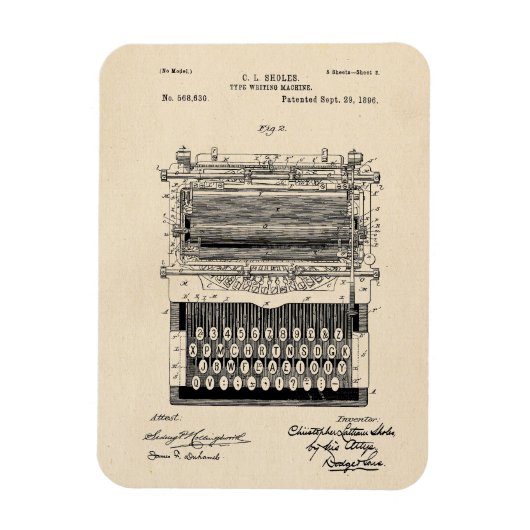 Vintages Schreibmaschinenpatent Magnet (Vertikal)
