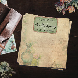 Vintages Schreibpapier, Lehrer, Blumenschrift Notizblock