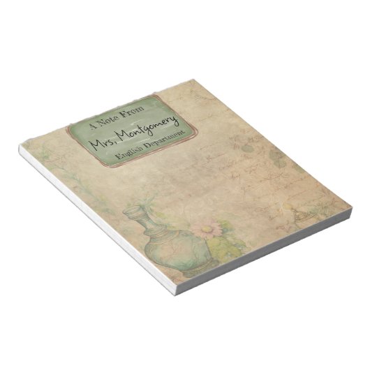 Vintages Schreibpapier, Lehrer, Blumenschrift Notizblock (angewinkelt)